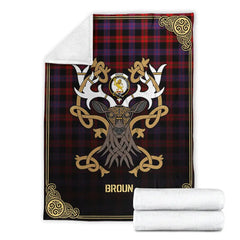 Clan Broun Modern Tartan Crest Premium Blanket Celtic Stag Style SA33 Clan Brown / Broun Tartan Today   