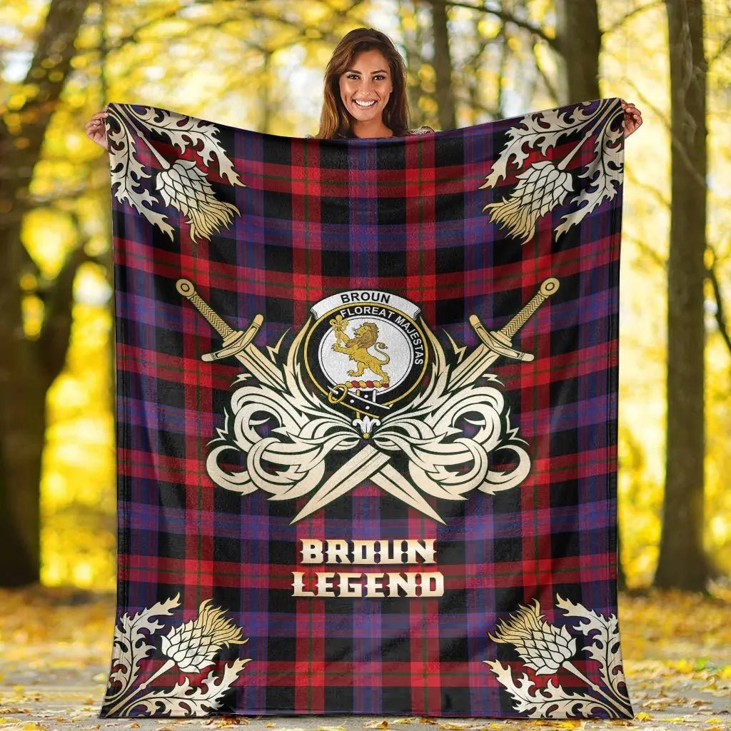 Clan Broun Modern Tartan Gold Courage Symbol Blanket RA67 Clan Brown / Broun Tartan Today   