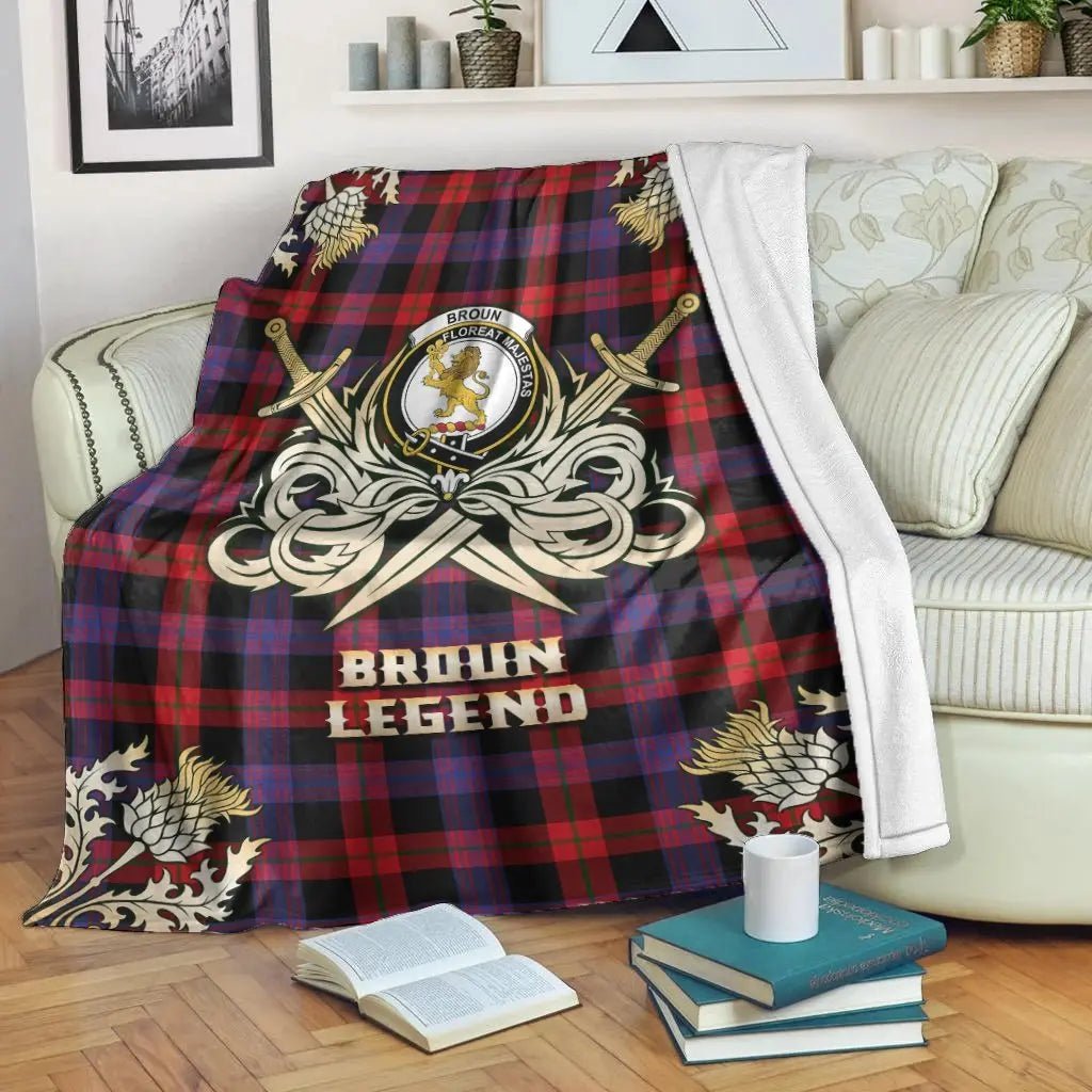 Clan Broun Modern Tartan Gold Courage Symbol Blanket RA67 Clan Brown / Broun Tartan Today   