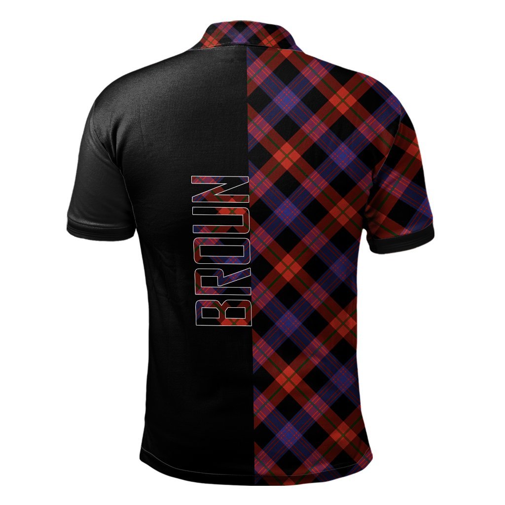 Clan Broun Modern Tartan Polo Shirt Half of Me - Cross Style VU34 Broun Modern Tartan Tartan Polo   