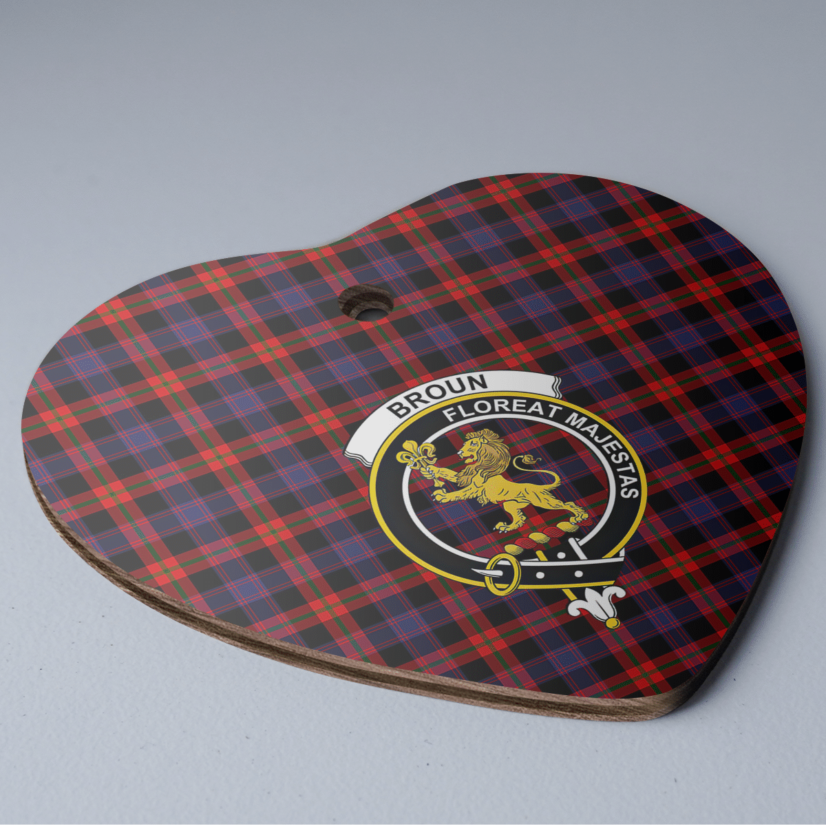 Clan Broun Tartan Crest Heart Ceramic Ornament NF85 Broun Tartan Tartan Christmas   