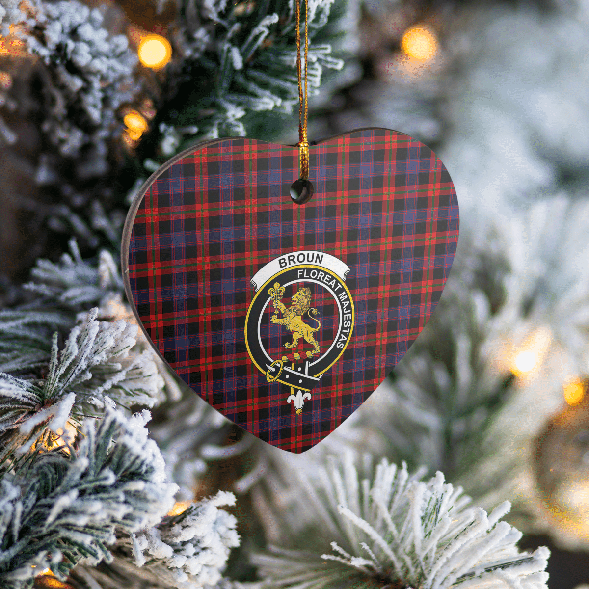 Clan Broun Tartan Crest Heart Ceramic Ornament NF85 Broun Tartan Tartan Christmas   