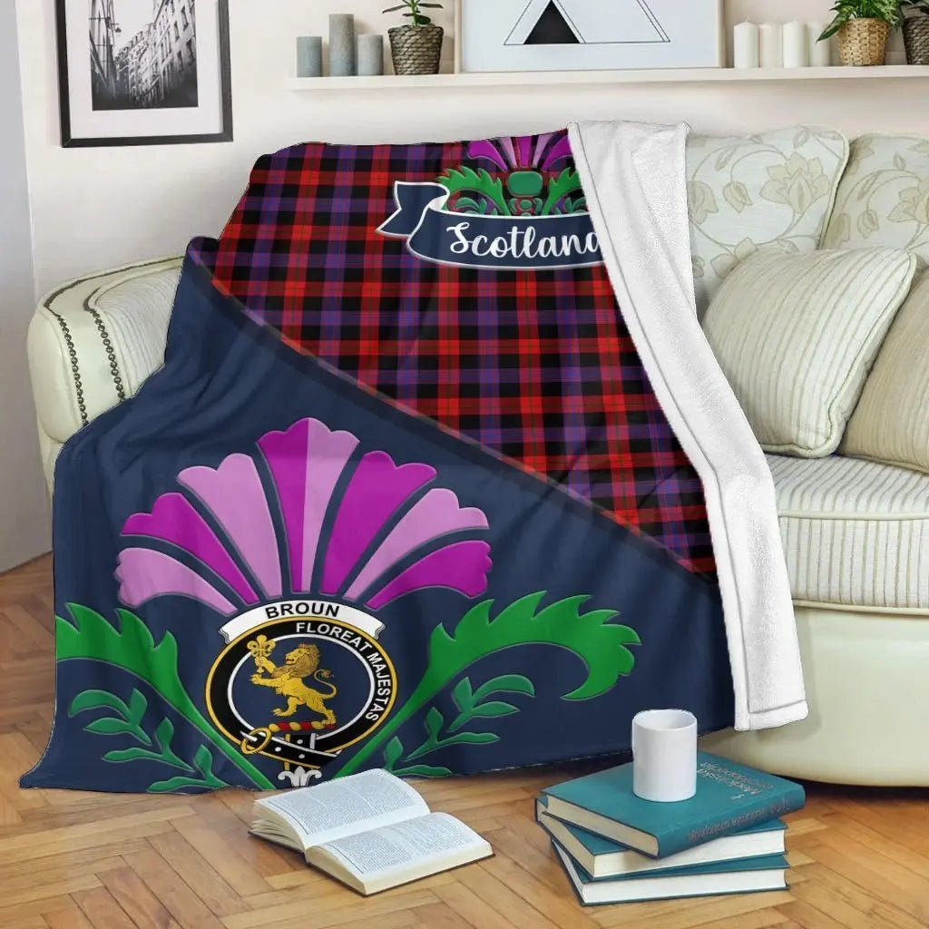 Clan Broun Tartan Crest Premium Blanket Thistle Style TL40 Clan Brown / Broun Tartan Today   