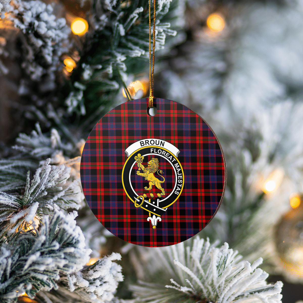 Clan Broun Tartan Crest Round Ceramic Ornament AU76 Broun Tartan Tartan Christmas   