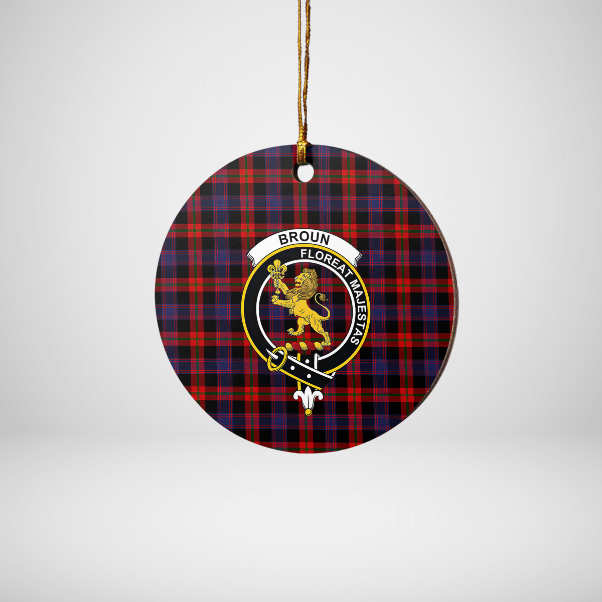 Clan Broun Tartan Crest Round Ceramic Ornament AU76 Broun Tartan Tartan Christmas   