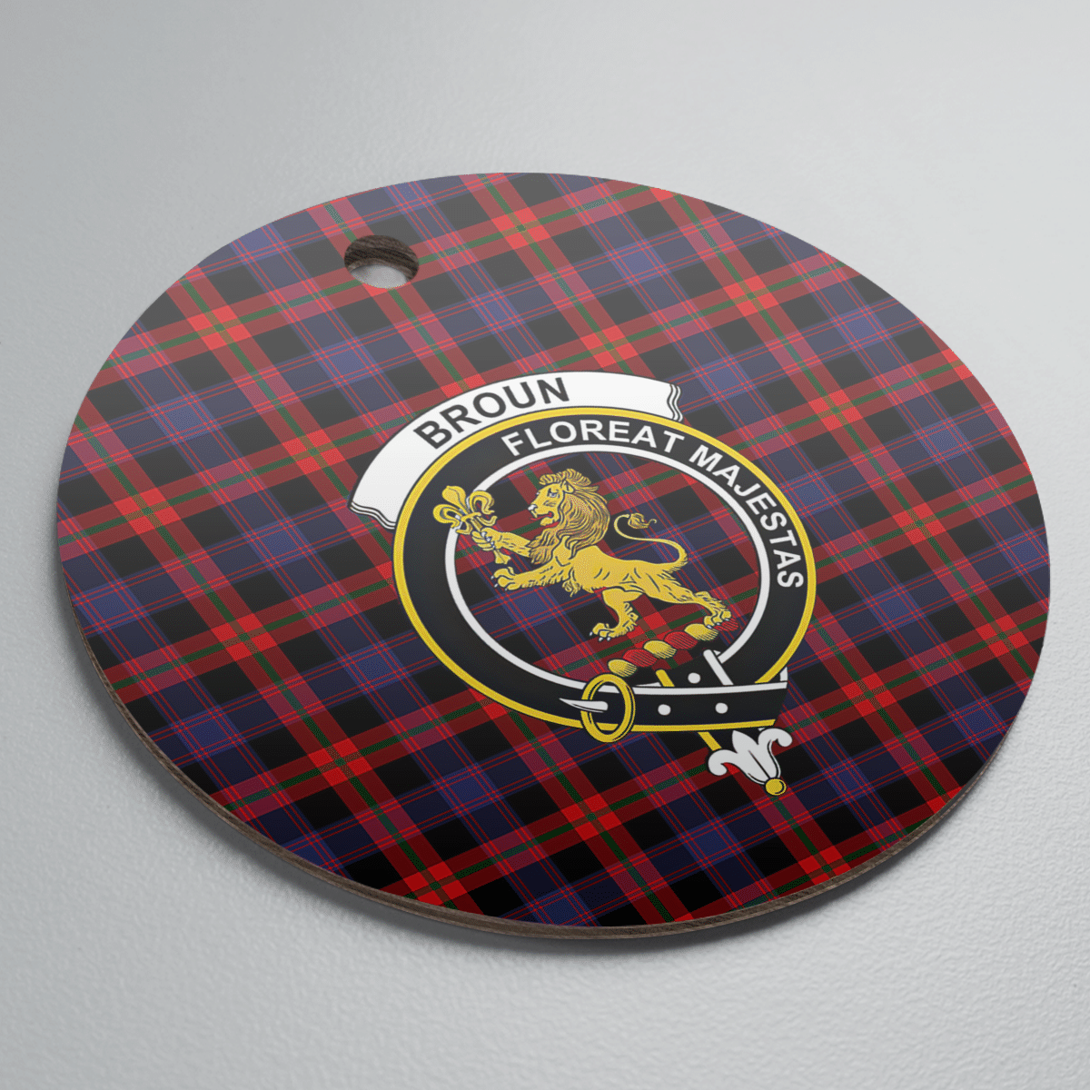 Clan Broun Tartan Crest Round Ceramic Ornament AU76 Broun Tartan Tartan Christmas   