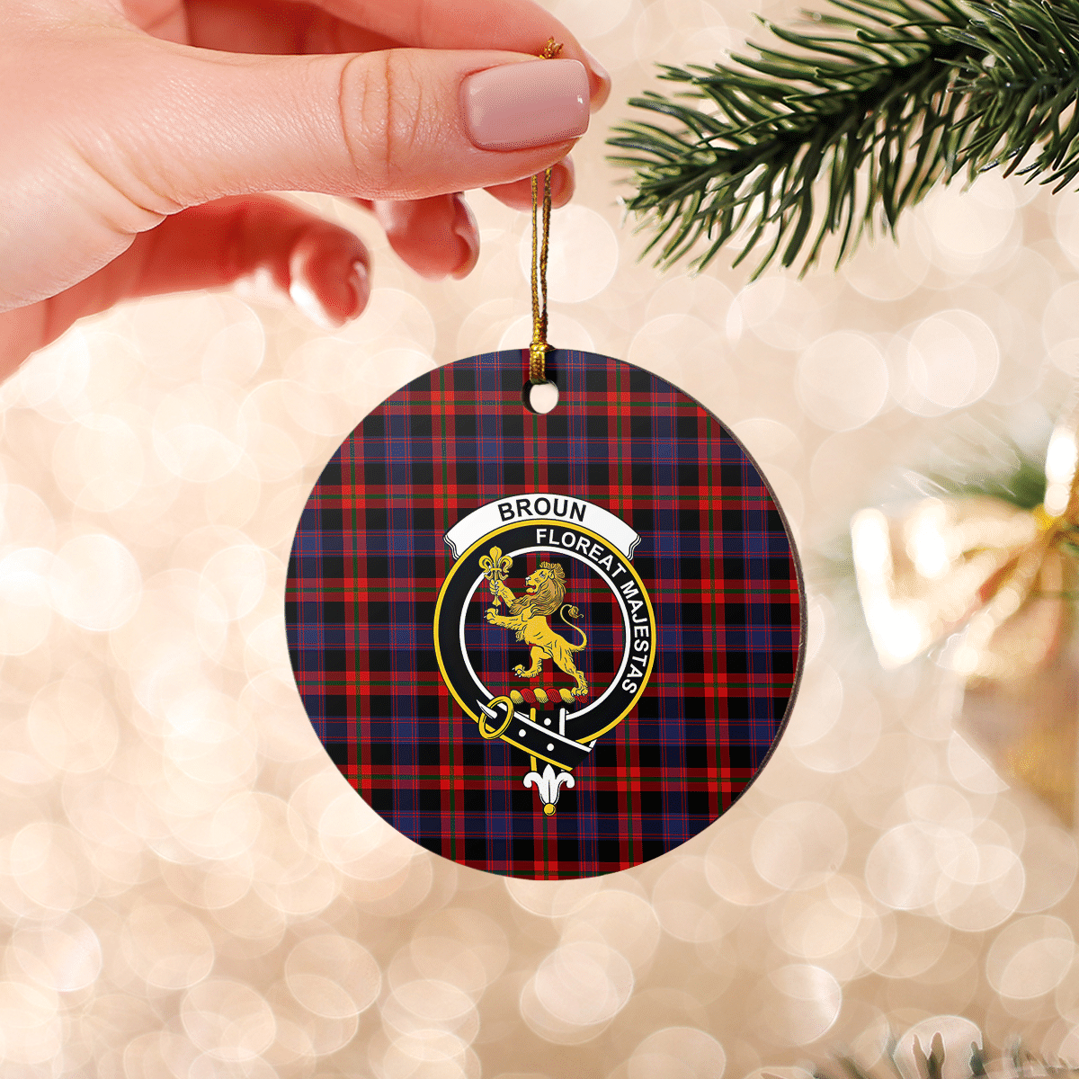 Clan Broun Tartan Crest Round Ceramic Ornament AU76 Broun Tartan Tartan Christmas   