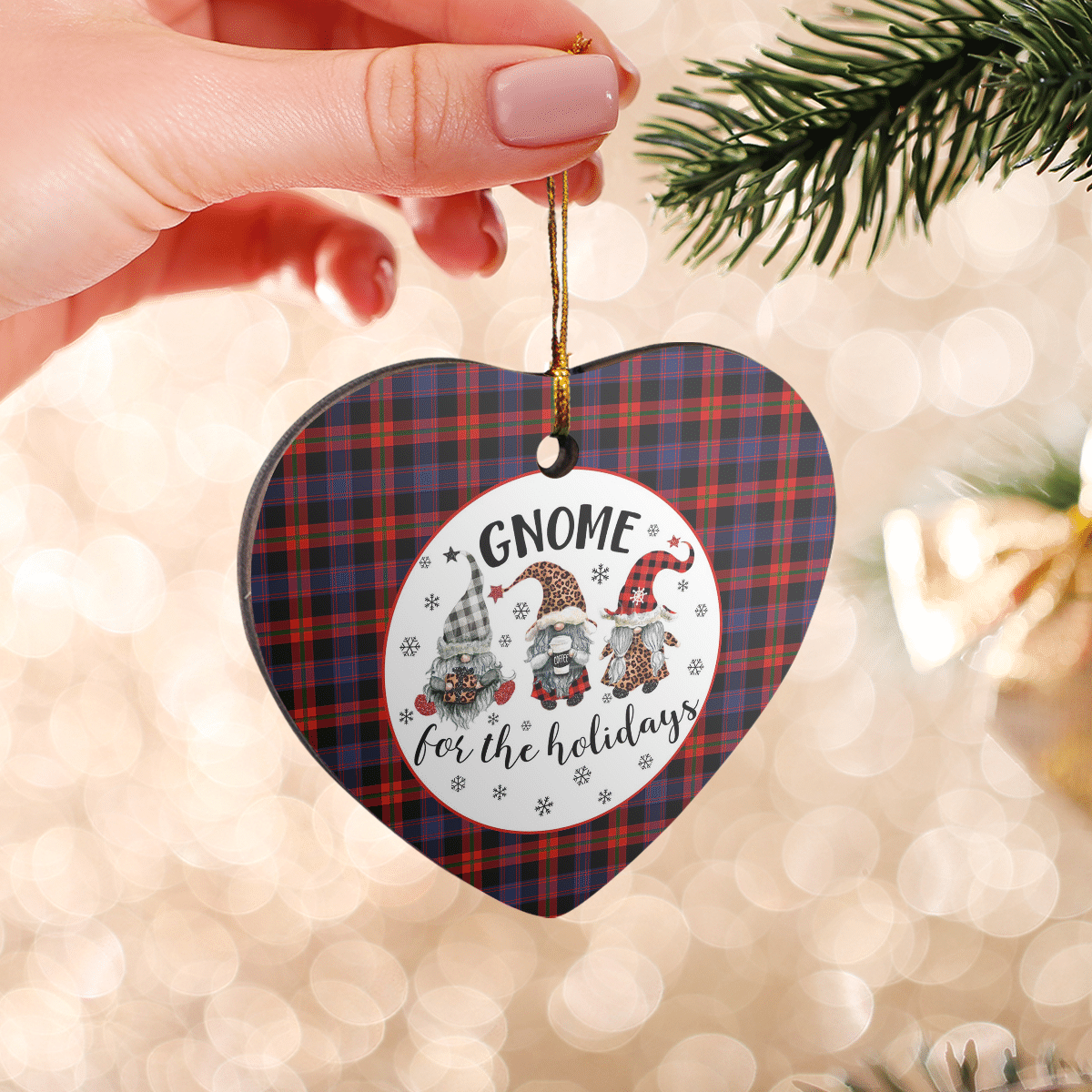 Clan Broun Tartan Gnome Heart Ceramic Ornament MV61 Broun Tartan Gnome Tartan Christmas   