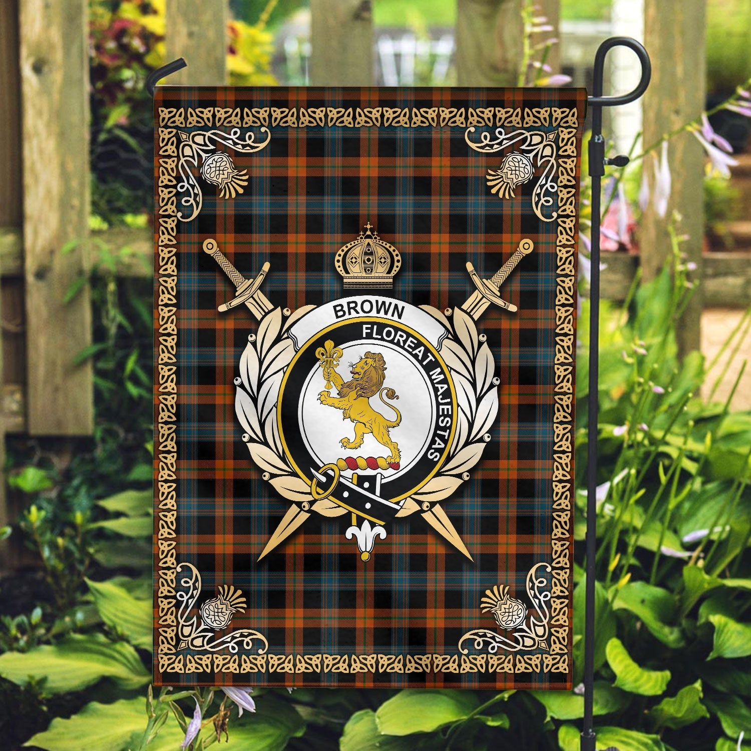 Clan Brown Ancient Tartan Crest Garden Flag  - Celtic Thistle  XI81 Clan Brown / Broun Tartan Today   