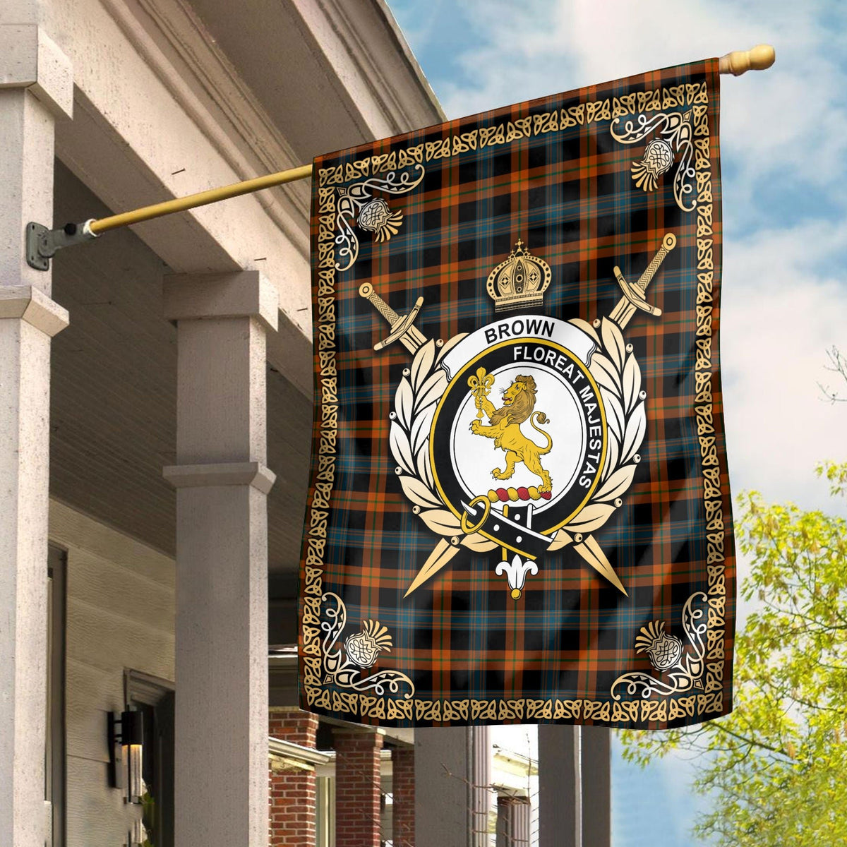 Clan Brown Ancient Tartan Crest Garden Flag  - Celtic Thistle  XI81 Clan Brown / Broun Tartan Today   