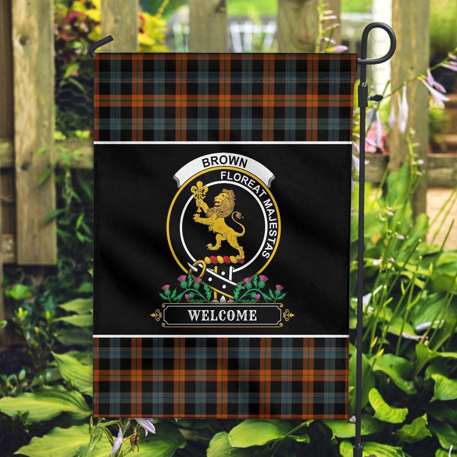 Clan Brown Ancient Tartan Crest Garden Flag  - Welcome  PQ70 Clan Brown / Broun Tartan Today   