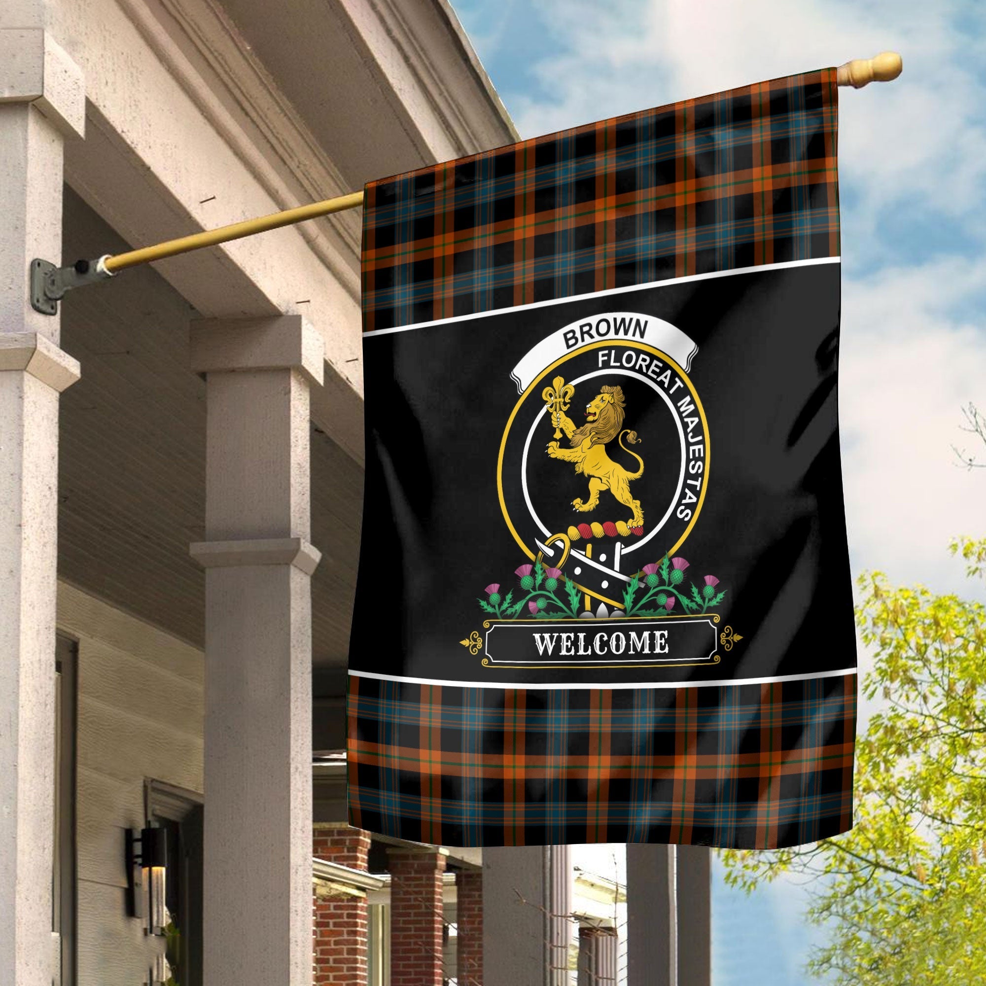 Clan Brown Ancient Tartan Crest Garden Flag  - Welcome  PQ70 Clan Brown / Broun Tartan Today   