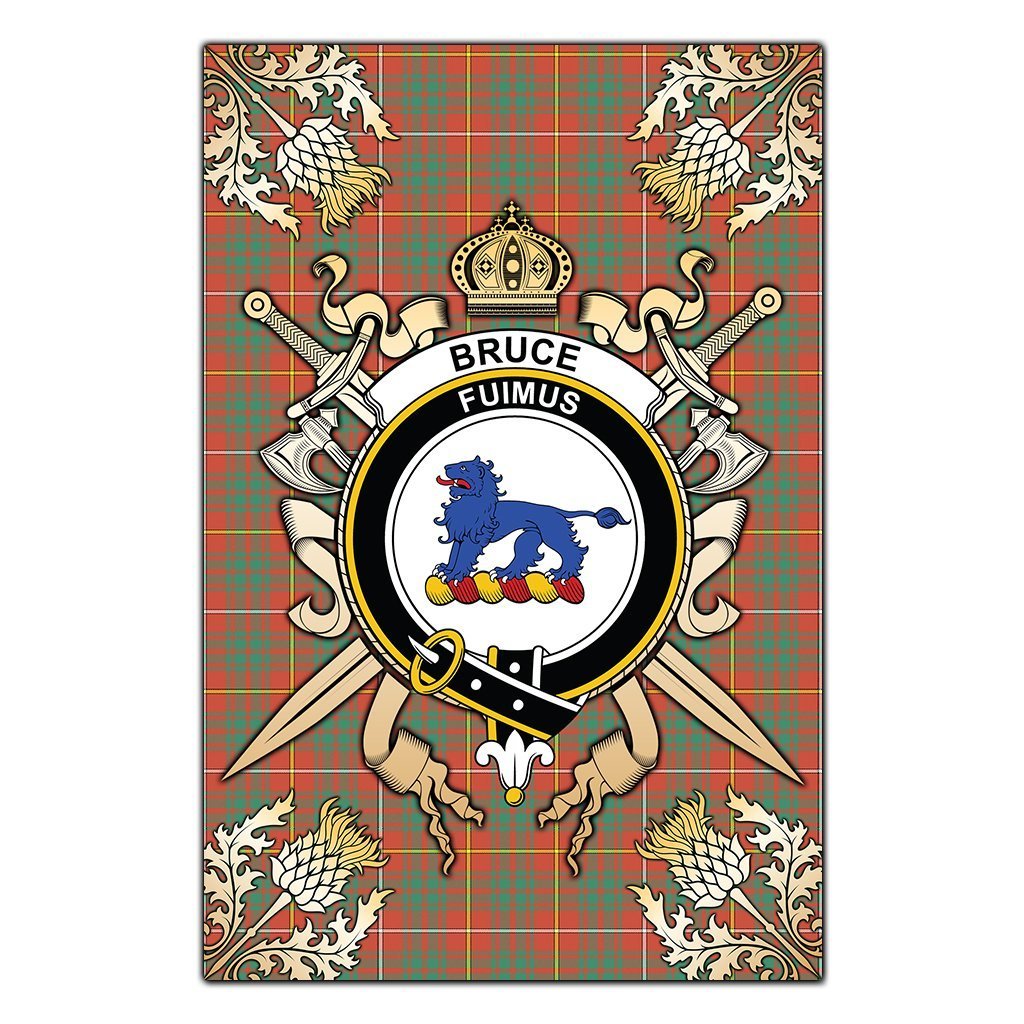 Clan Bruce Ancient Tartan Crest Black Garden Flag  - Gold Thistle  OE55 Clan Bruce Tartan Today   