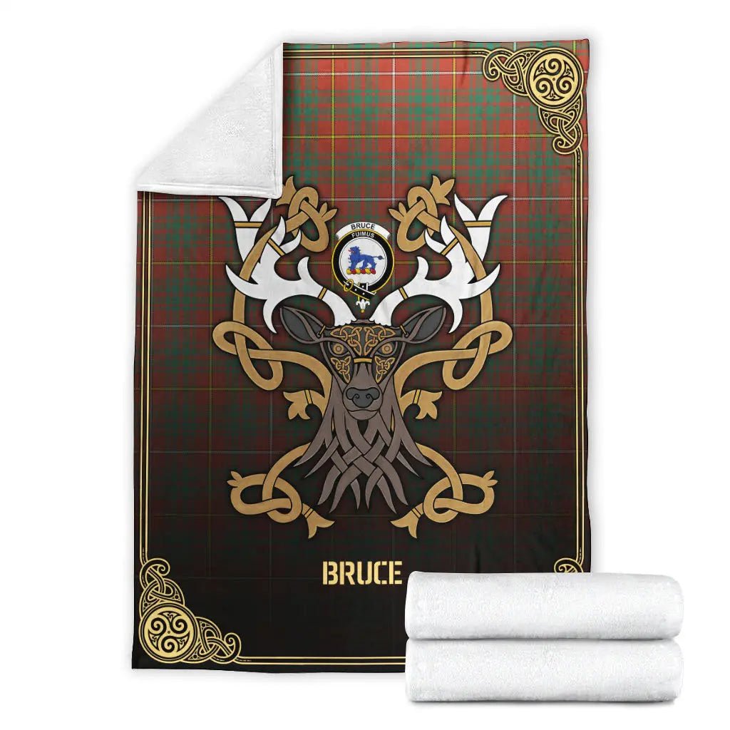 Clan Bruce Ancient Tartan Crest Premium Blanket Celtic Stag Style KD30 Clan Bruce Tartan Today   