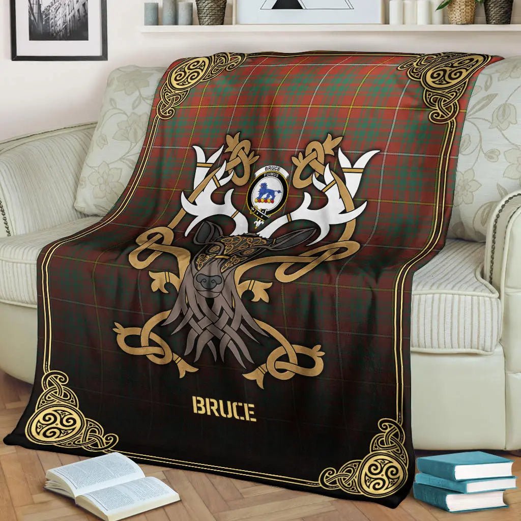 Clan Bruce Ancient Tartan Crest Premium Blanket Celtic Stag Style KD30 Clan Bruce Tartan Today   