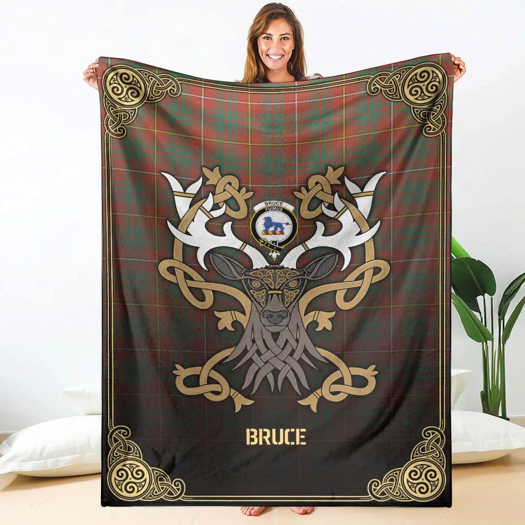 Clan Bruce Ancient Tartan Crest Premium Blanket Celtic Stag Style KD30 Clan Bruce Tartan Today   