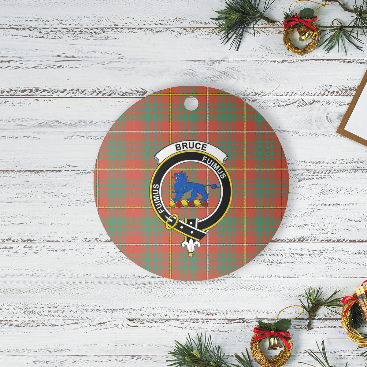 Clan Bruce Ancient Tartan Crest Round Ceramic Ornament FR91 Bruce Ancient Tartan Tartan Christmas   