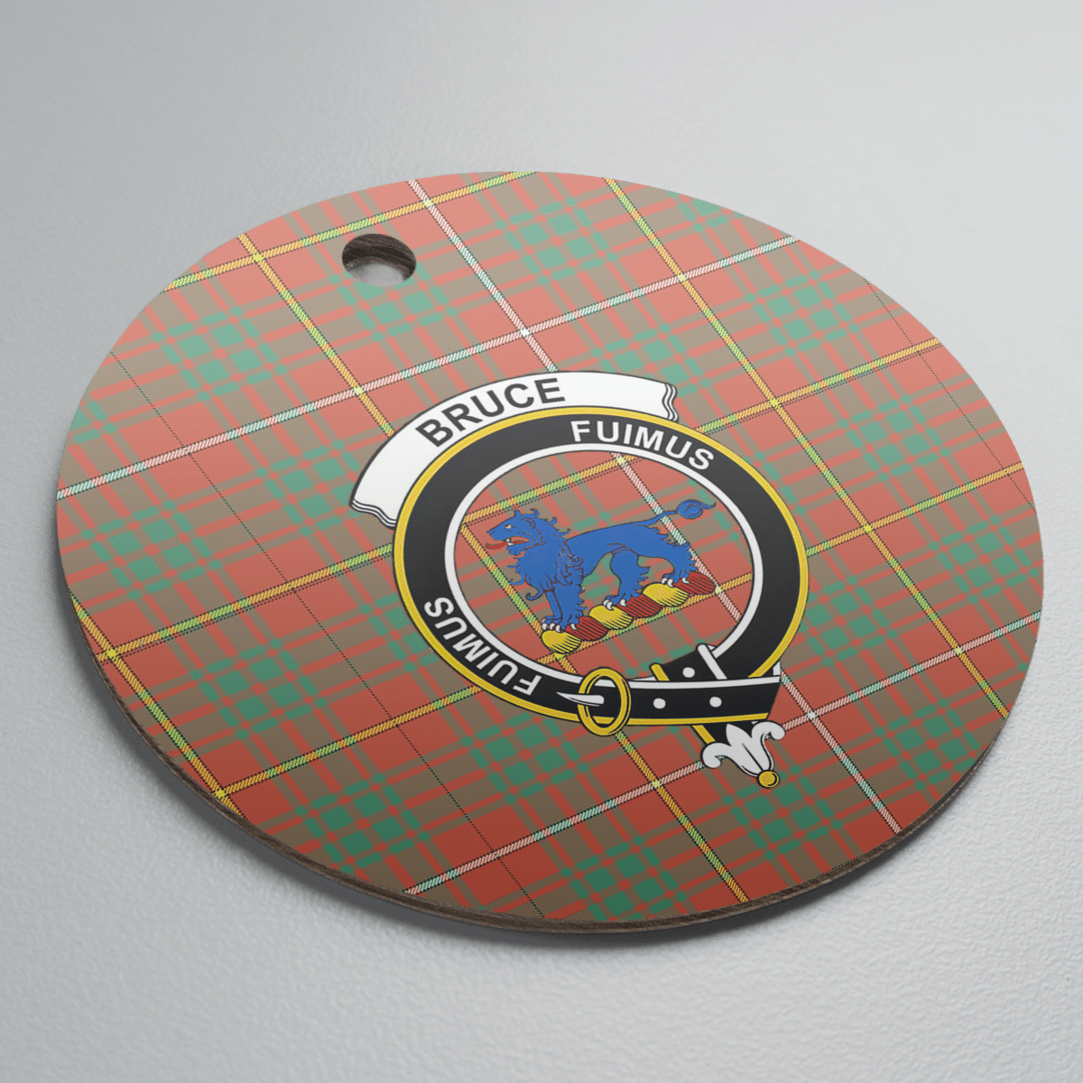 Clan Bruce Ancient Tartan Crest Round Ceramic Ornament FR91 Bruce Ancient Tartan Tartan Christmas   