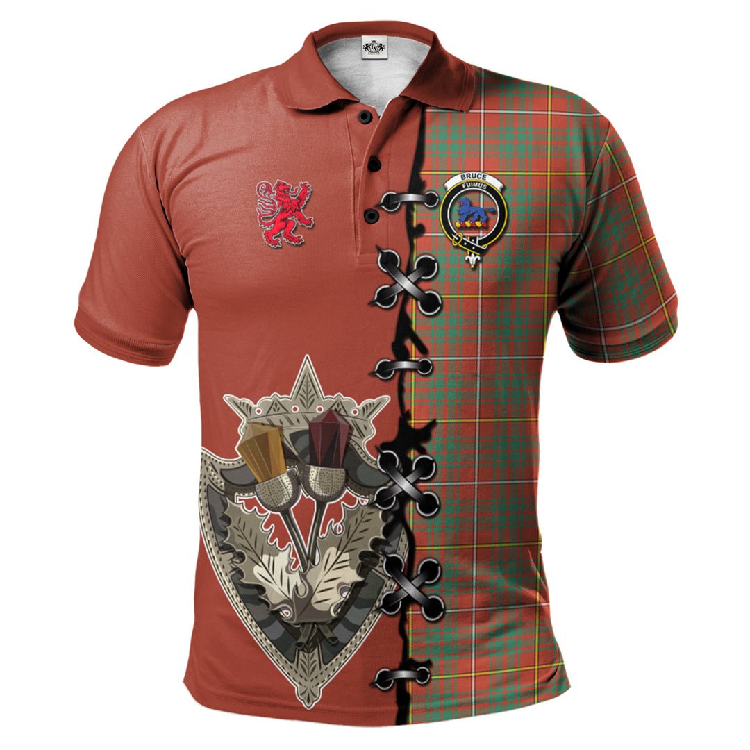 Clan Bruce Ancient Tartan Polo Shirt - Lion Rampant And Celtic Thistle Style TT19 Bruce Ancient Tartan Tartan Polo   