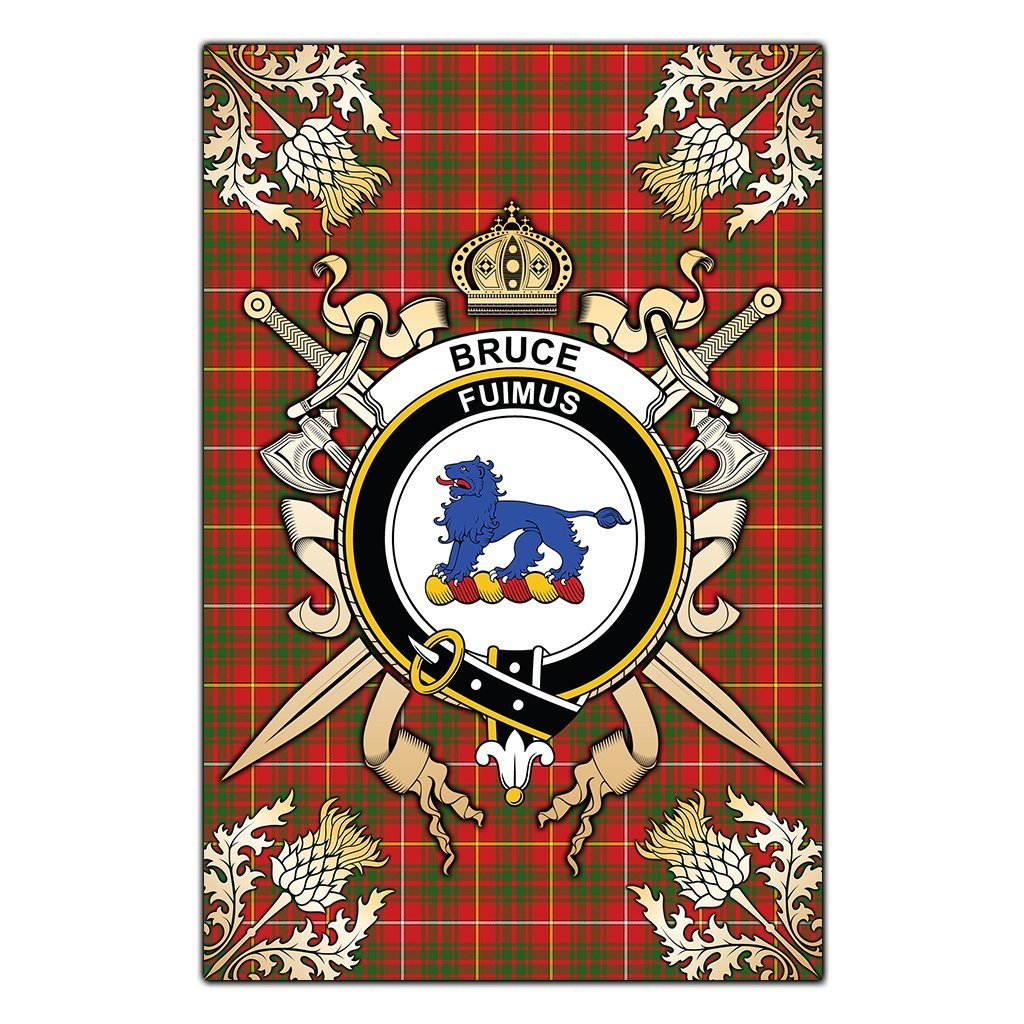 Clan Bruce Modern Tartan Crest Black Garden Flag  - Gold Thistle  CE84 Clan Bruce Tartan Today   