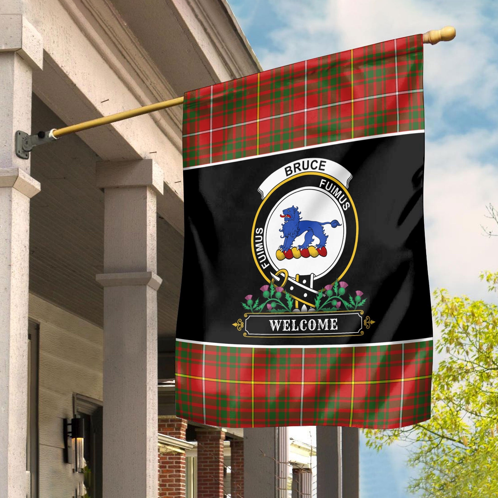 Clan Bruce Modern Tartan Crest Garden Flag  - Welcome  AP27 Clan Bruce Tartan Today   