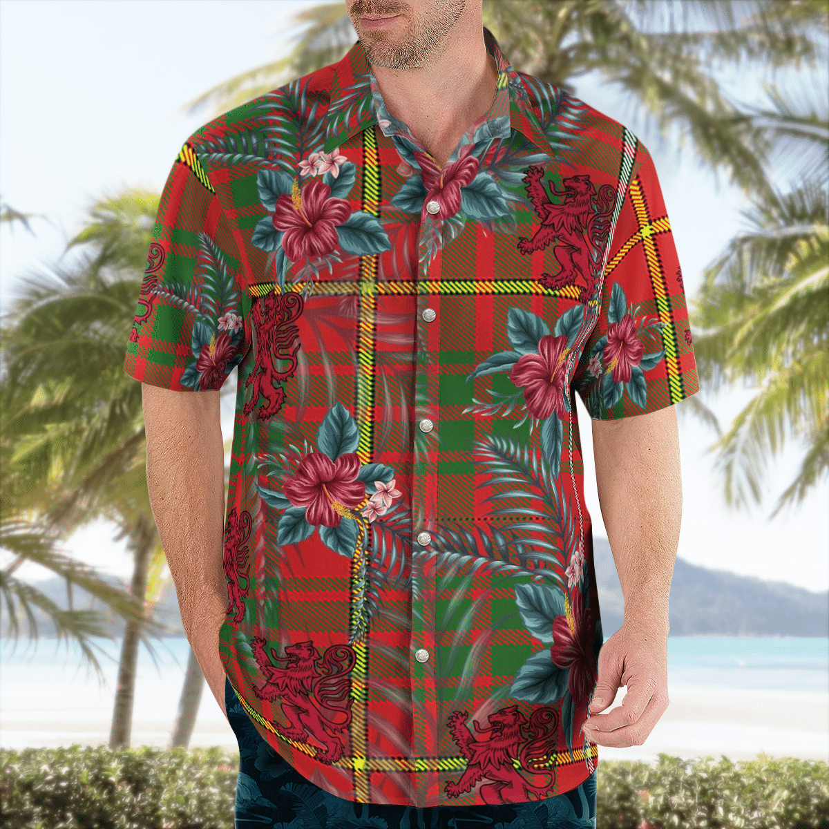 Clan Bruce Modern Tartan Scottish Lion Hawaiian Shirt RL39 Bruce Modern Tartan Tartan Hawaii Shirt   