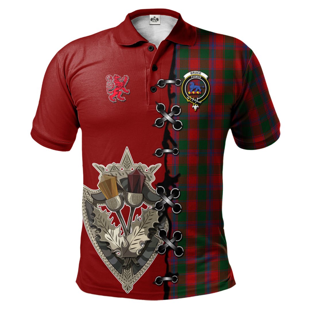 Clan Bruce Old Tartan Polo Shirt - Lion Rampant And Celtic Thistle Style QI25 Bruce Old Tartan Tartan Polo   