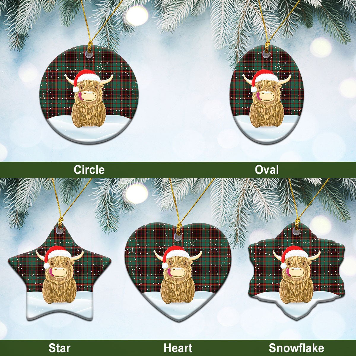 Clan Buchan Ancient Tartan Christmas Ceramic Ornament Highland Cows Style PN46 Buchan Ancient Tartan Tartan Ornament   