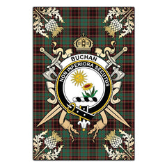 Clan Buchan Ancient Tartan Crest Black Garden Flag  - Gold Thistle  TI24 Clan Buchan Tartan Today   