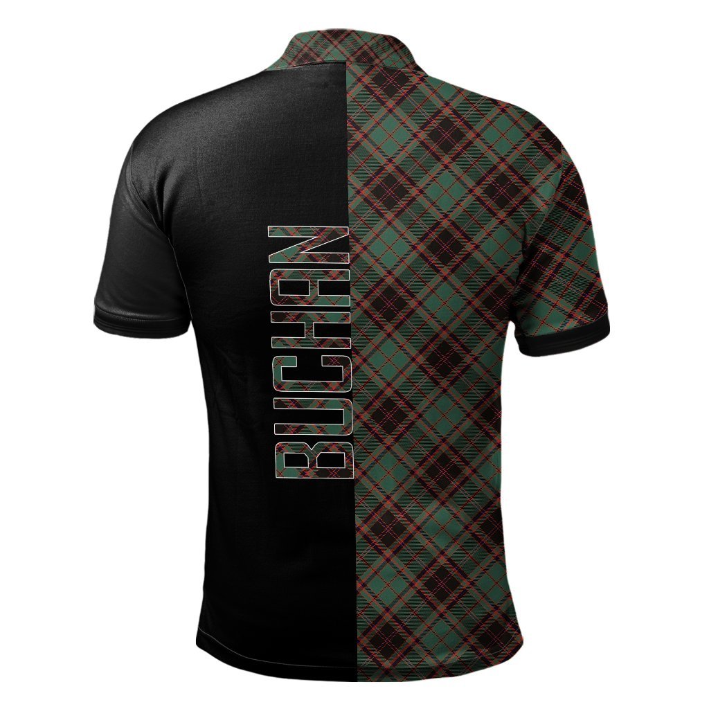 Clan Buchan Ancient Tartan Polo Shirt Half of Me - Cross Style RE71 Buchan Ancient Tartan Tartan Polo   