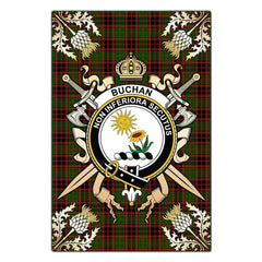 Clan Buchan Modern Tartan Crest Black Garden Flag  - Gold Thistle  AX81 Clan Buchan Tartan Today   