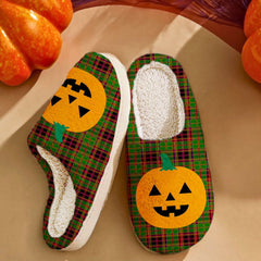 Clan Buchan Modern Tartan Halloween Pumpkin Slippers, Fluffy Spooky Slippers ZP42 Buchan Modern Tartan Tartan Halloween   