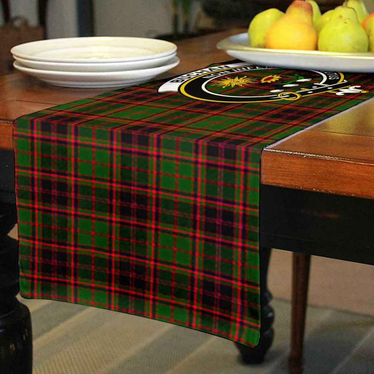 Clan Buchan Tartan Crest Table Runner Cotton SL74 Buchan Tartan Tartan Table Runner   