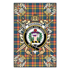 Clan Buchanan Ancient Tartan Crest Black Garden Flag  - Gold Thistle  LR82 Clan Buchanan Tartan Today   