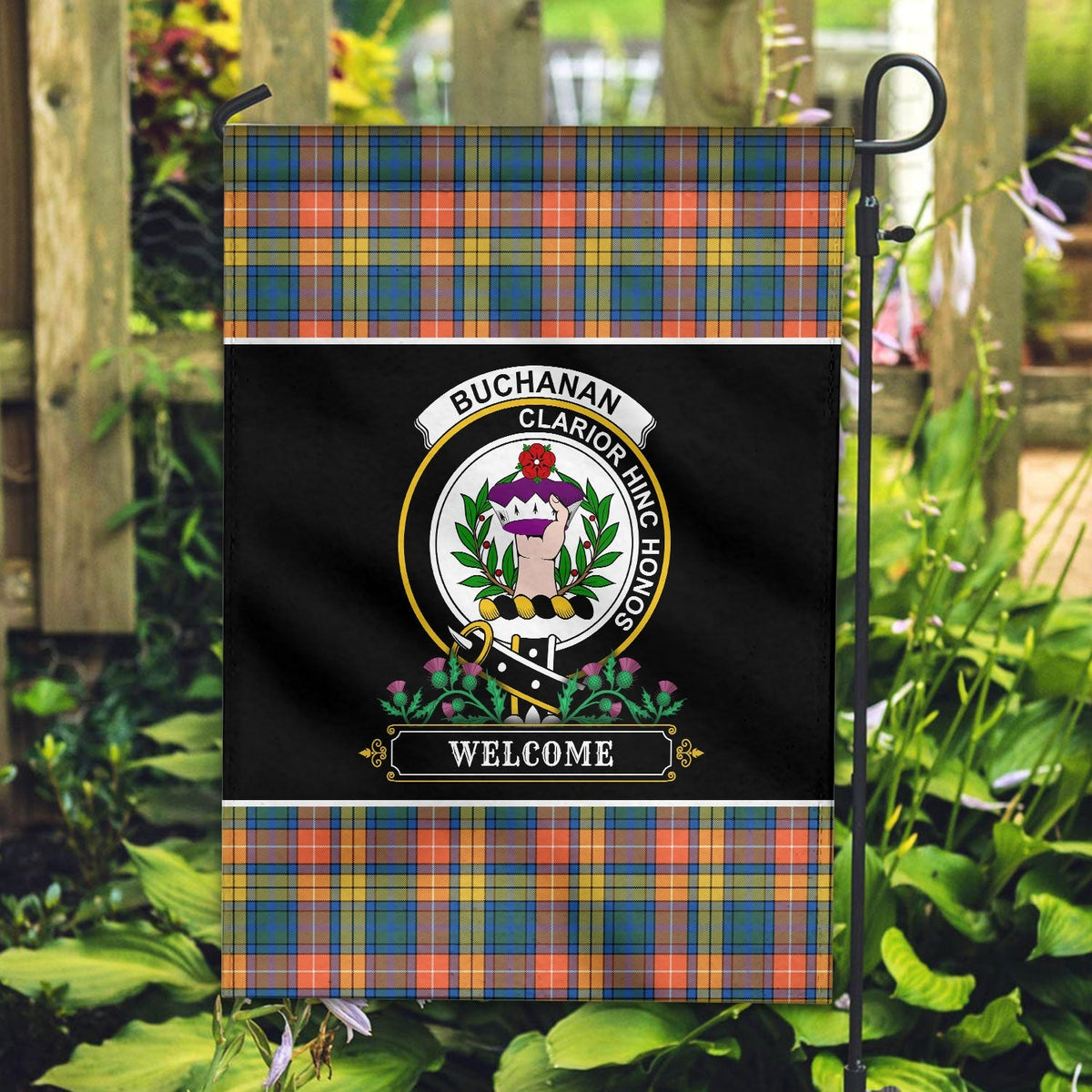 Clan Buchanan Ancient Tartan Crest Garden Flag  - Welcome  BM15 Clan Buchanan Tartan Today   