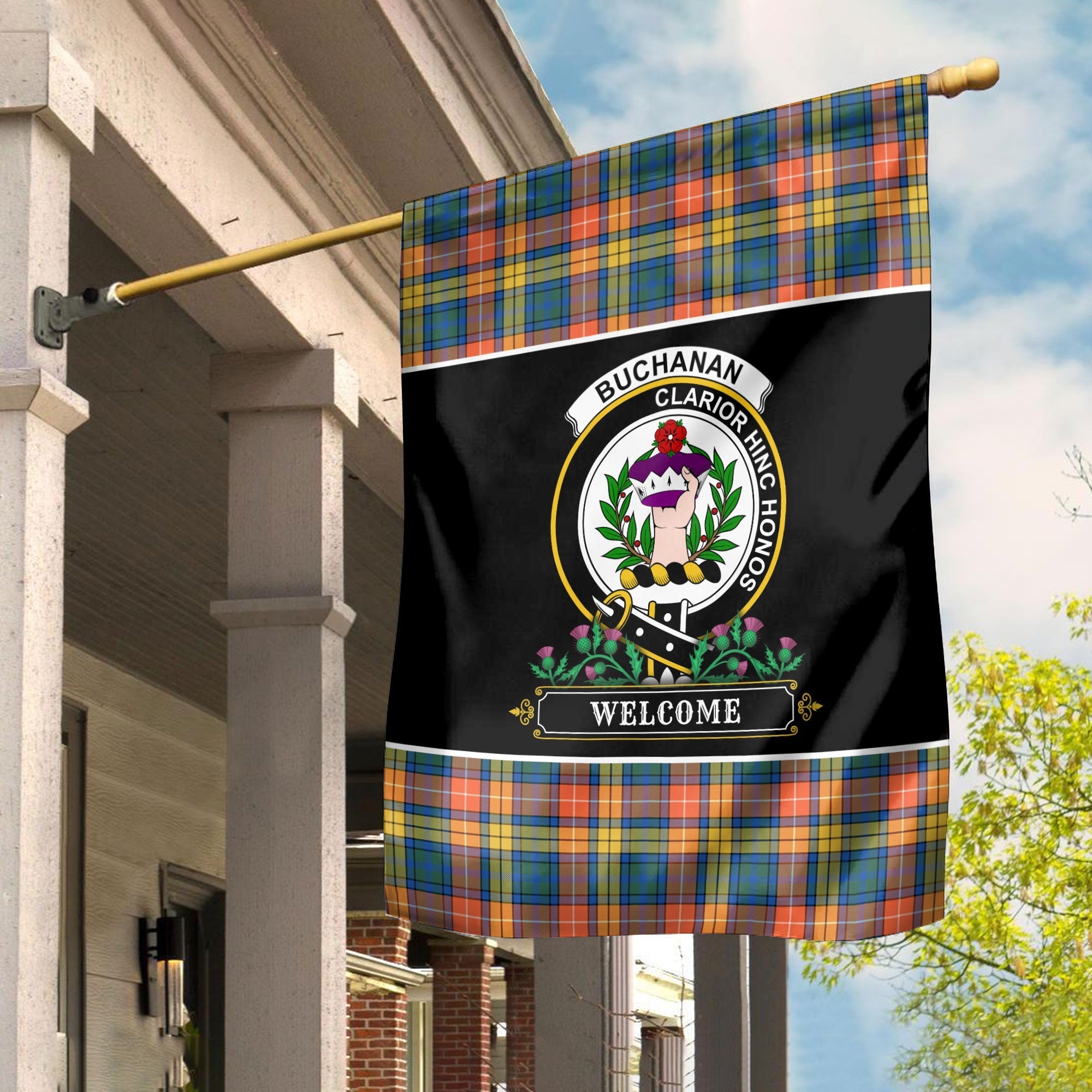 Clan Buchanan Ancient Tartan Crest Garden Flag  - Welcome  BM15 Clan Buchanan Tartan Today   