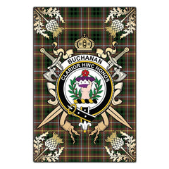 Clan Buchanan Hunting Tartan Crest Black Garden Flag  - Gold Thistle  GO26 Clan Buchanan Tartan Today   