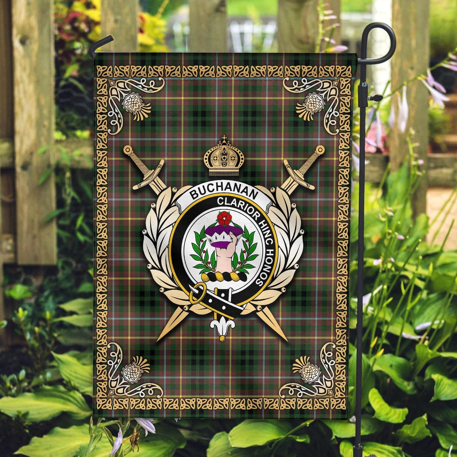 Clan Buchanan Hunting Tartan Crest Garden Flag  - Celtic Thistle  AW80 Clan Buchanan Tartan Today   