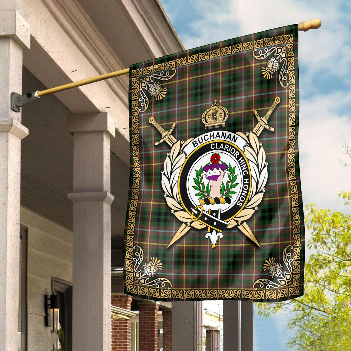 Clan Buchanan Hunting Tartan Crest Garden Flag  - Celtic Thistle  AW80 Clan Buchanan Tartan Today   