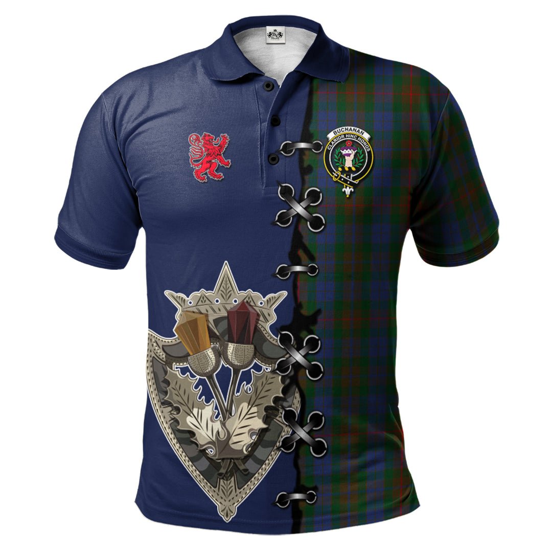 Clan Buchanan Hunting Tartan Polo Shirt - Lion Rampant And Celtic Thistle Style NE36 Buchanan Hunting Tartan Tartan Polo   