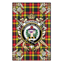 Clan Buchanan Modern Tartan Crest Black Garden Flag  - Gold Thistle  UK16 Clan Buchanan Tartan Today   