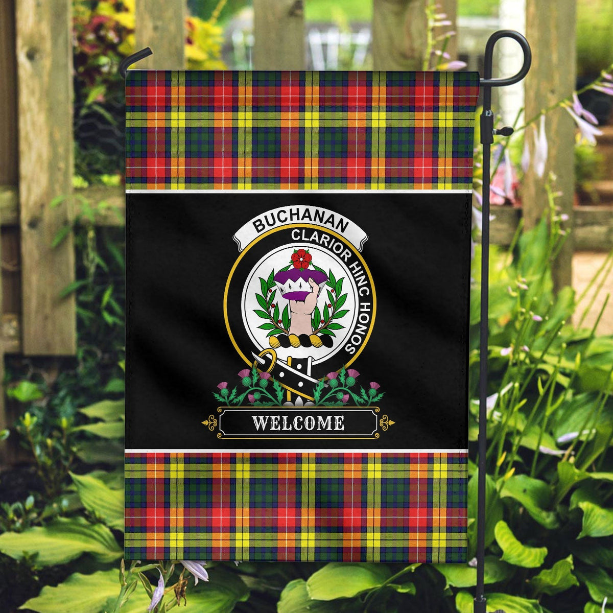 Clan Buchanan Modern Tartan Crest Garden Flag  - Welcome  UB86 Clan Buchanan Tartan Today   