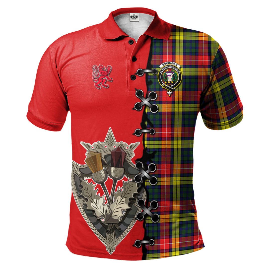 Clan Buchanan Modern Tartan Polo Shirt - Lion Rampant And Celtic Thistle Style VB10 Buchanan Modern Tartan Tartan Polo   