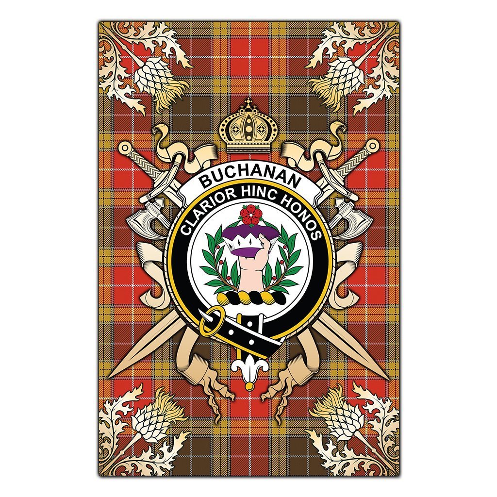 Clan Buchanan Old Set Weathered Tartan Crest Black Garden Flag  - Gold Thistle  TV82 Clan Buchanan Tartan Today   