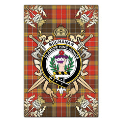 Clan Buchanan Old Set Weathered Tartan Crest Black Garden Flag  - Gold Thistle  TV82 Clan Buchanan Tartan Today   