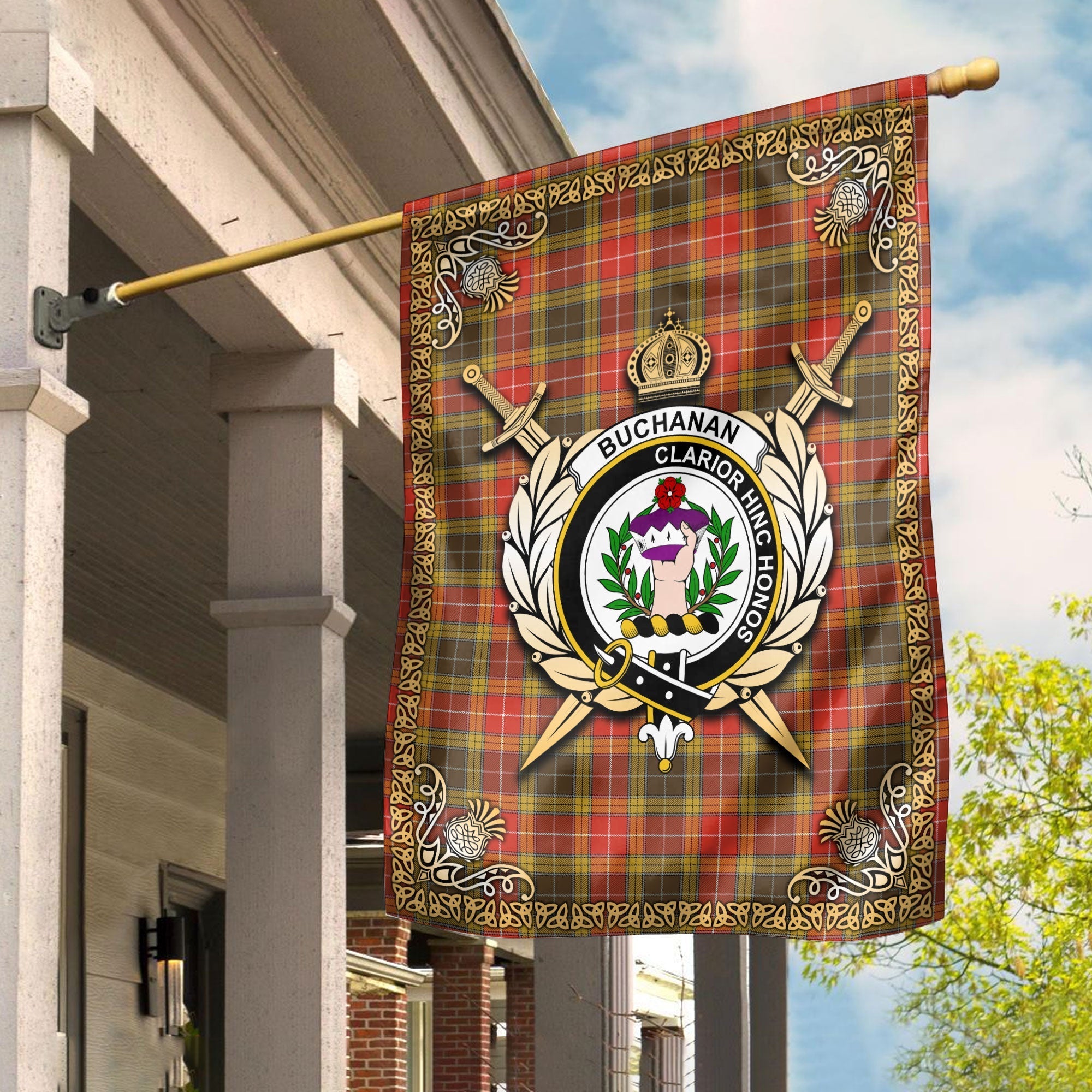 Clan Buchanan Old Set Weathered Tartan Crest Garden Flag  - Celtic Thistle  YY62 Clan Buchanan Tartan Today   