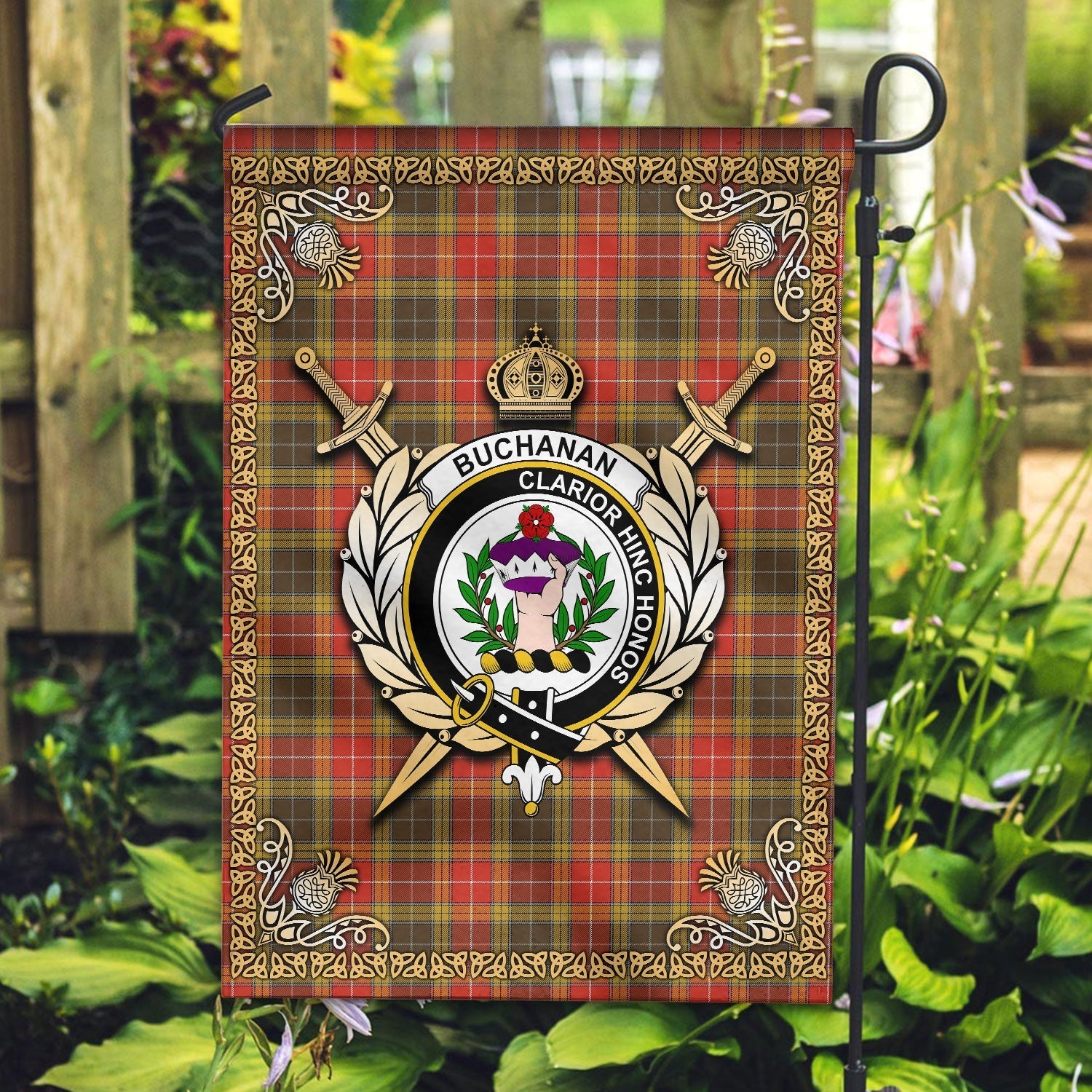 Clan Buchanan Old Set Weathered Tartan Crest Garden Flag  - Celtic Thistle  YY62 Clan Buchanan Tartan Today   