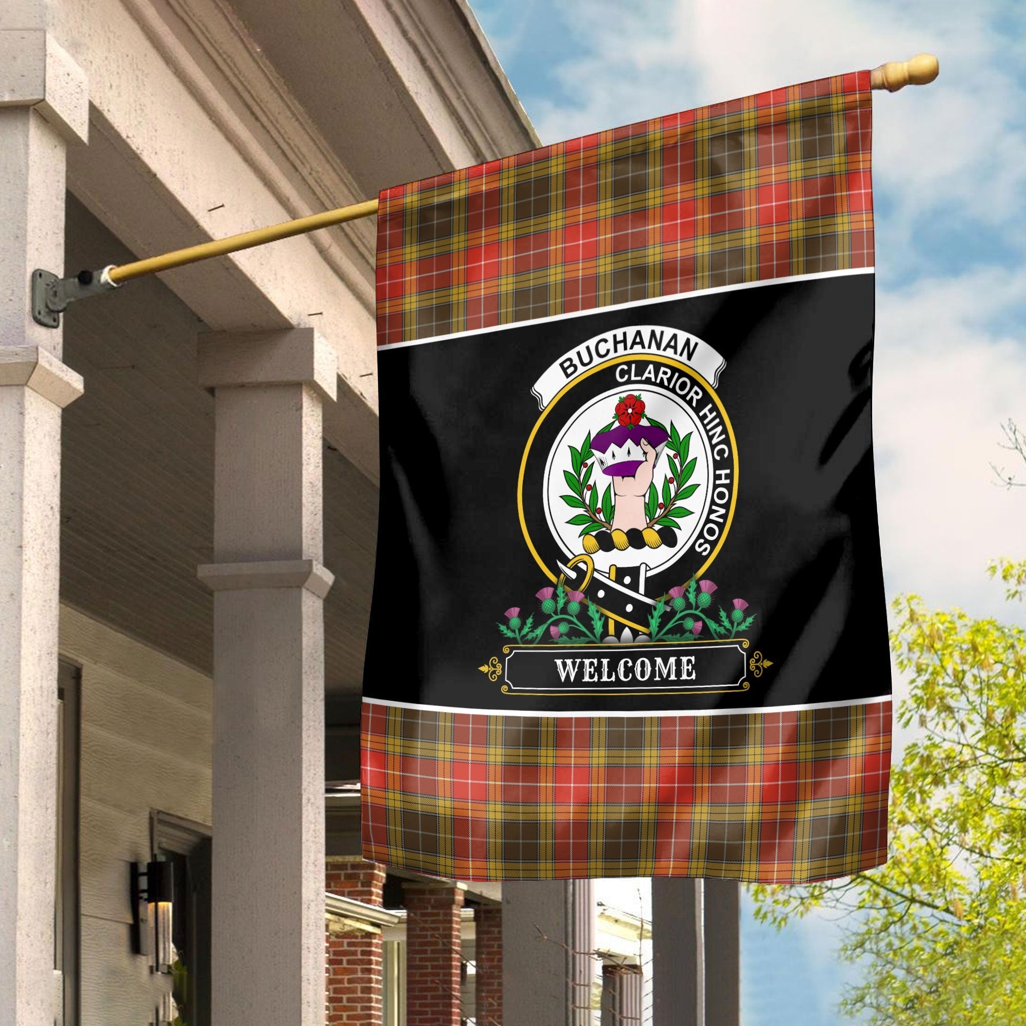 Clan Buchanan Old Set Weathered Tartan Crest Garden Flag  - Welcome  SX96 Clan Buchanan Tartan Today   