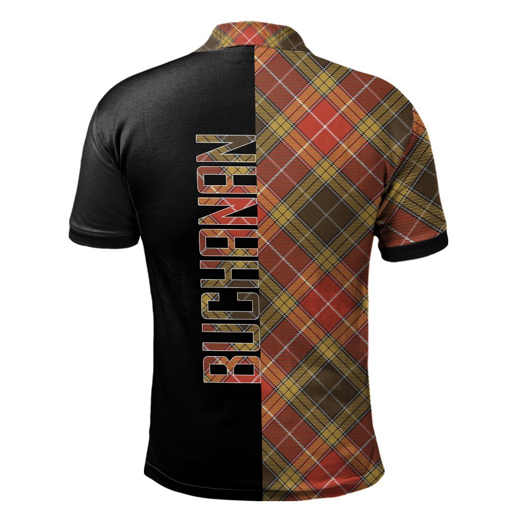 Clan Buchanan Old Set Weathered Tartan Polo Shirt Half of Me - Cross Style MW93 Buchanan Old Set Weathered Tartan Tartan Polo   