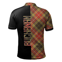 Clan Buchanan Old Set Weathered Tartan Polo Shirt Half of Me - Cross Style MW93 Buchanan Old Set Weathered Tartan Tartan Polo   